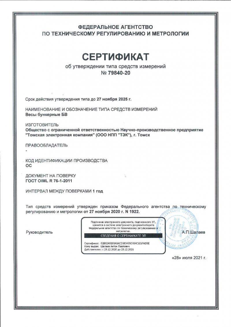 Сертификат об утверждении типа средств измерений до 27/11/2030