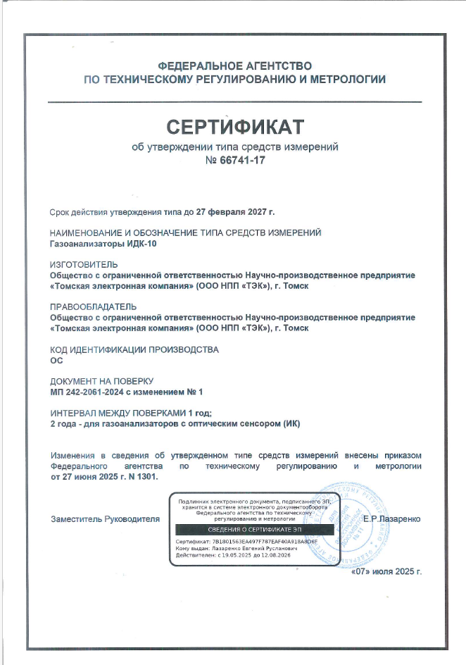 Сертификат об утверждении типа