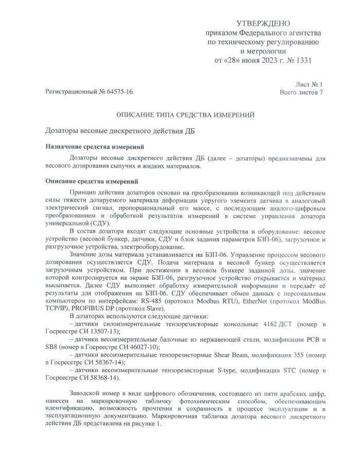 Описание типа средства измерений